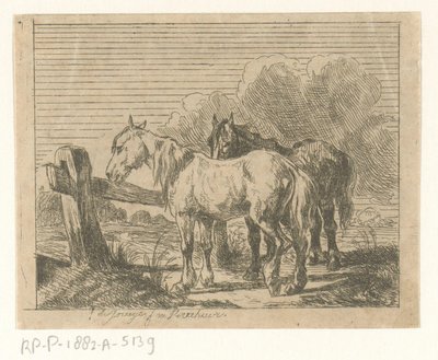 Weiland met twee paarden door Jan Karel Jacob de Jonge