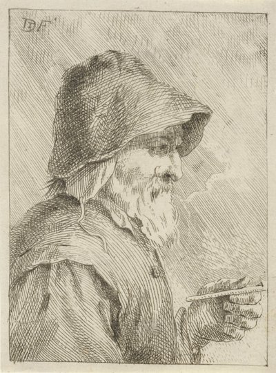 Oude man met baard en een pijp in zijn hand door Jan Lauwryn Krafft (I) (attributed to)