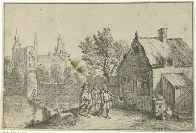 Boerenhuis aan het water door Jan Lauwryn Krafft (I)