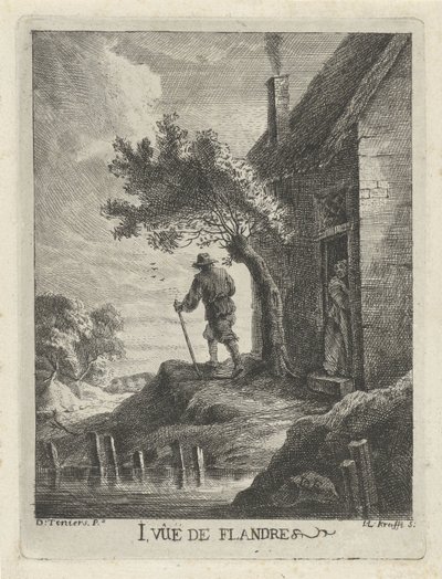 Boerenwoning aan de waterkant (serie titel: Gezichten op Vlaanderen) door Jan Lauwryn Krafft (I)