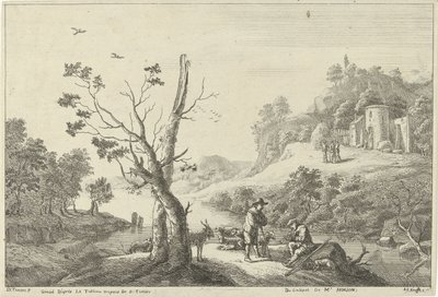 Landschap met een fluitspeler en een herder door Jan Lauwryn Krafft (I)