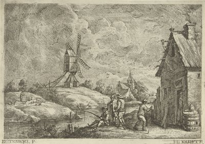 Landschap met herberg en een molen door Jan Lauwryn Krafft (I)