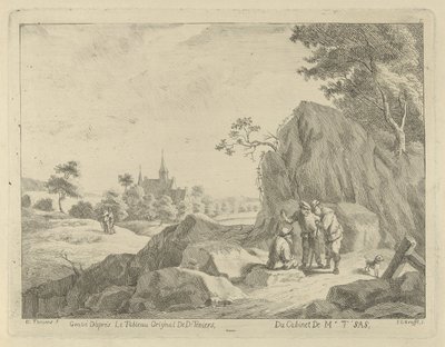 Landschap met reizigers en herders door Jan Lauwryn Krafft (I)