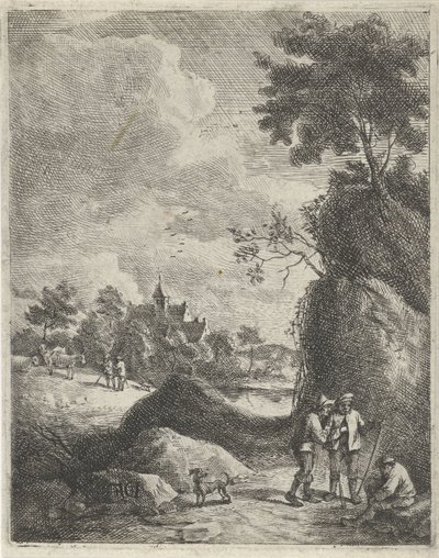 Landschap met reizigers en twee herders door Jan Lauwryn Krafft (I)
