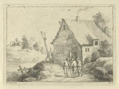 Pratende mannen voor een huis door Jan Lauwryn Krafft (I)