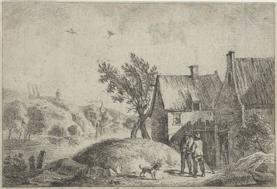 Twee mannen met een hond in een landschap door Jan Lauwryn Krafft (I)