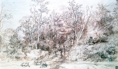 Landschap met persoon die fluit speelt door Jan Lievens