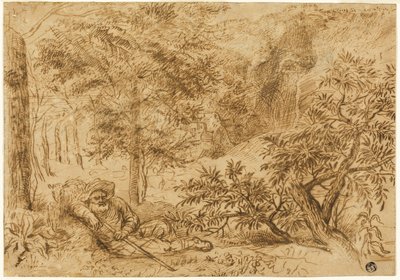 Landschap met herder slapend onder boom door Jan Lievens
