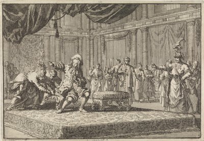 Aan de Franse gezant te Constantinopel wordt de zetel ontrukt die hij had geplaatst naast de zetel van de groot-vizier, 1677 door Jan Luyken