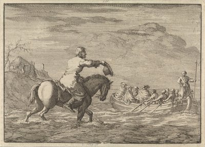 Aankomst van Willem III bij de Oranjepolder in een roeischuit, 1691 door Jan Luyken