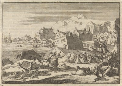 Aardbeving op Jamaica waarbij de stad Port Royal wordt vernietigd, 1692 door Jan Luyken