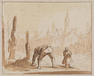 Adriaen Wens zoekt in de as naar de mondschroef die men in Antwerpen in 1573 bij zijn moeder had aangebracht door Jan Luyken