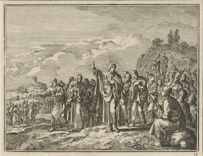 Christus predikend voor een menigte in de openlucht door Jan Luyken