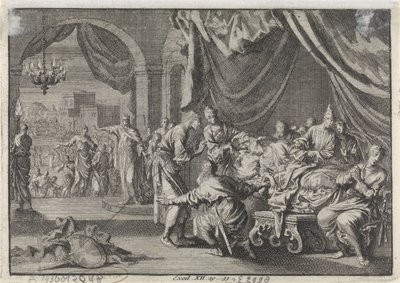 Dood van de eerstgeborenen in Egypte, waaronder de zoon van de farao door Jan Luyken