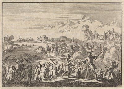 Fransen veroveren onder Pointis Carthagena in Zuid-Amerika, 1697 door Jan Luyken