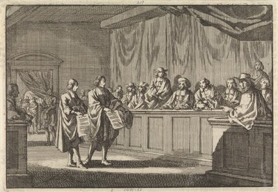 Hervormde predikanten Gilly en Courdil lezen op de synode te Sorges een verklaring voor dat zij overgaan tot de katholieke kerk, 3 juni 1683 door Jan Luyken