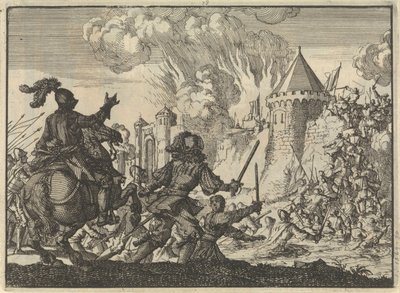 Hollandse troepen bestormen de muur van Tienen, 1635 door Jan Luyken