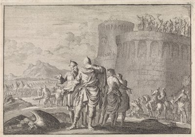 Hyrkanus, Simons zoon, wendt zich af tijdens het beleg van het slot Dagon door Jan Luyken