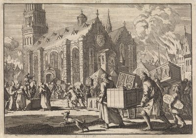 Inwoners van Spiers brengen in goed vertrouwen hun meubelen naar de Dom waar ze vervolgens door de Franse generaal Monclar worden verbrand, 1689 door Jan Luyken