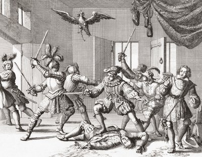 John en Alexander Ruthven proberen James VI van Schotland te ontvoeren of te doden door Jan Luyken