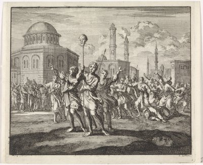 Onthoofding van een monnik tijdens onlusten in Constantinopel door Jan Luyken