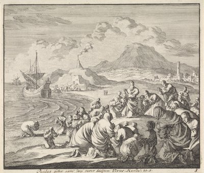 Paulus bidt bij het strand van Tyrus door Jan Luyken
