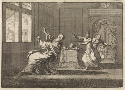 Paus Innocentius XII valt kort na zijn verkiezing voor het venster van het Quirinaal achterover, 1691 door Jan Luyken