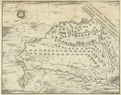 Plattegrond van de Slag bij Landen door Jan Luyken