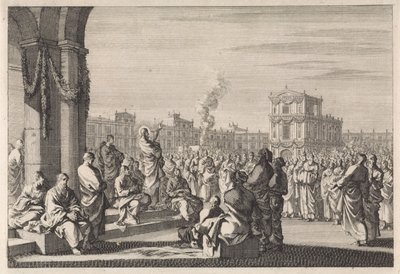 Prediking van Christus voor de tempel door Jan Luyken