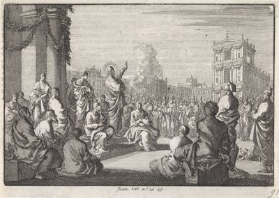 Preek van Christus voor de tempel door Jan Luyken