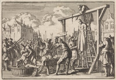 Te Londen wordt de Jezuïet William Ireland opgehangen en John Grove wordt gevierendeeld vanwege een voorgenomen koningsmoord, 1679 door Jan Luyken