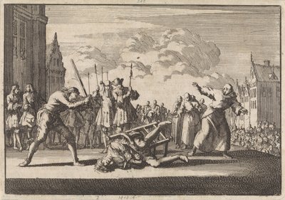 Te Mainz wordt de keizerlijke opperkrijgscommissaris Cronsbruck onthoofd, 1691 door Jan Luyken