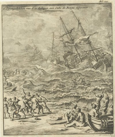 Vergaan van schepen aan de Kaap de Goede Hoop, 1693 door Jan Luyken