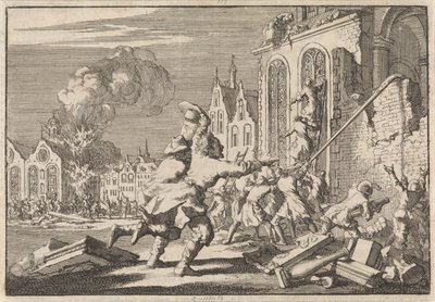 Vernielen van katholieke kapellen te Londen, 1688 door Jan Luyken
