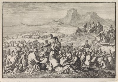 Wonderbaarlijke vermenigvuldiging van de zeven broden en de twee vissen door Jan Luyken