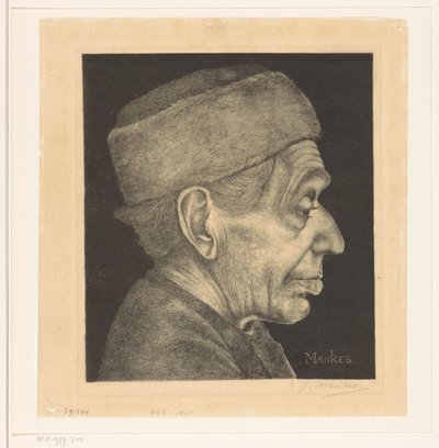 Portret van Douwe met muts door Jan Mankes (signed by artist)
