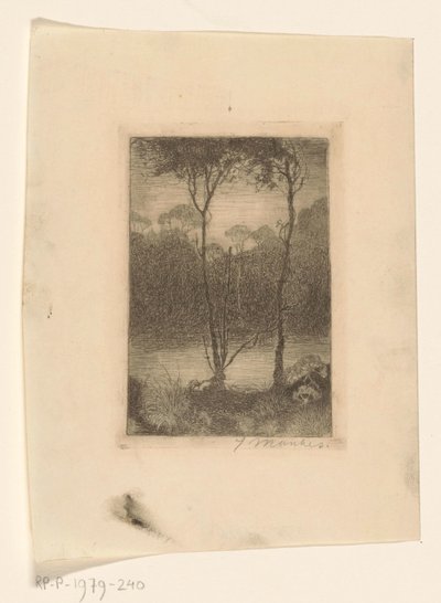 Twee bomen aan het water door Jan Mankes (signed by artist)