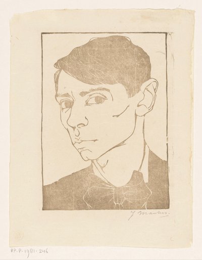 Zelfportret met vlinderdas door Jan Mankes (signed by artist)