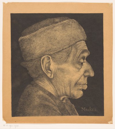 Portret van Douwe met muts door Jan Mankes