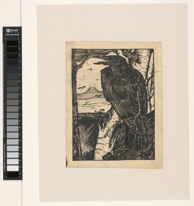 Raaf op berkenboom door Jan Mankes
