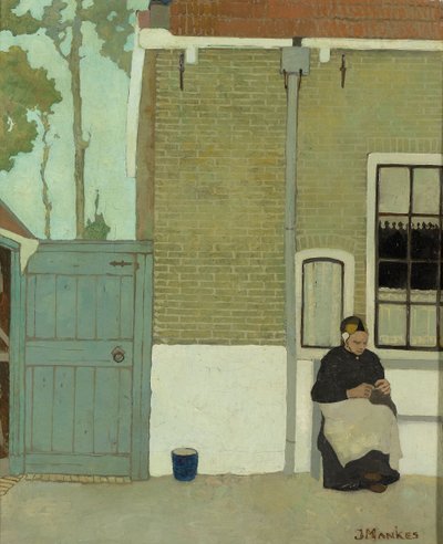 Vrouw voor haar huis door Jan Mankes