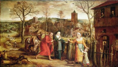 De Heilige Familie weggestuurd van de herberg, 16e eeuw door Jan Massys or Metsys
