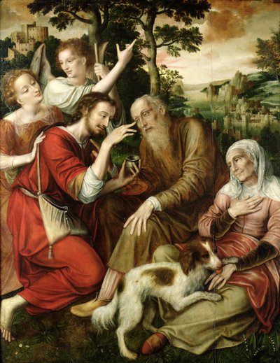 Tobias geneest de blindheid van zijn vader, 1563 door Jan Massys or Metsys