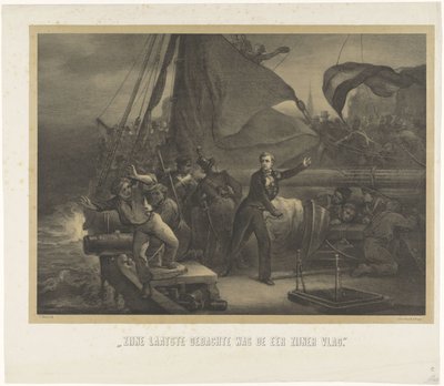 Jan van Speijk op het punt de lont in het ruim te gooien, 1831 door Jan Mesker