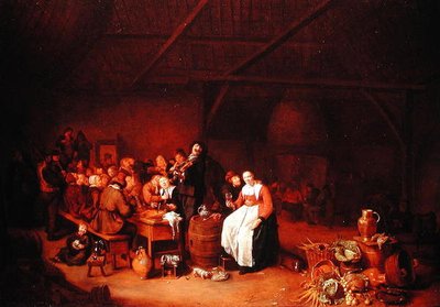 Boeren die feestvieren in een landelijke herberg door Jan Miense Molenaer