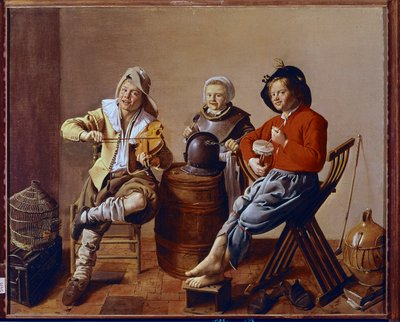 Twee jongens en een meisje maken muziek door Jan Miense Molenaer