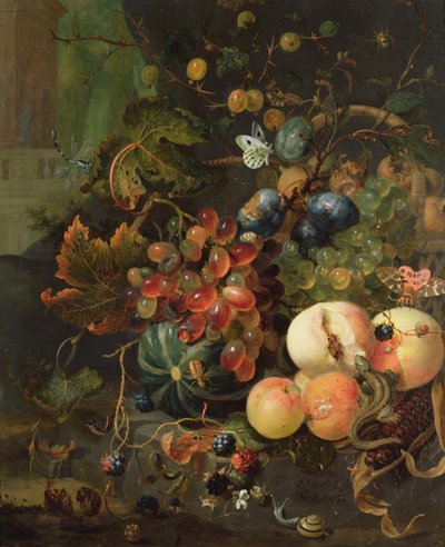 Stilleven van Fruit en Insecten door Jan Mortel