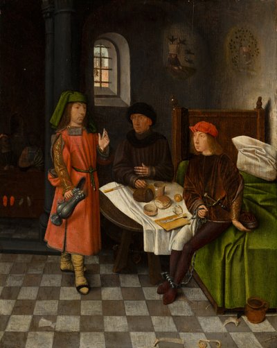 Jozef legt de dromen van de bakker en de schenker uit door Jan Mostaert