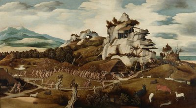 Landschap met een episode uit de verovering van Amerika, ca. 1535 door Jan Mostaert