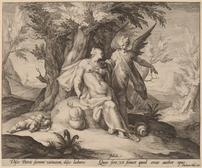 Hagar in de Woestijn Getroost door een Engel door Jan Muller